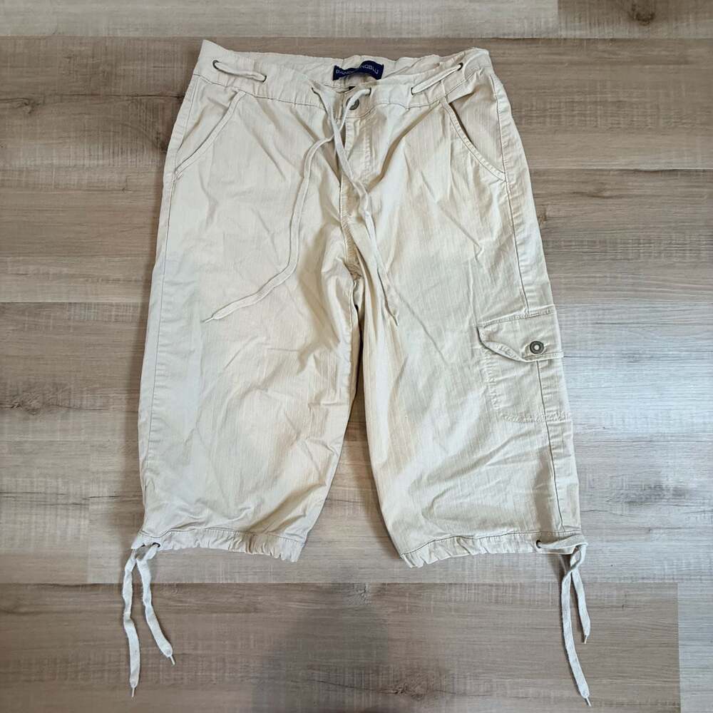 Bandolino Blu Cargo Capri Shorts Size 12 Beige Drawstring Hem Y2K Utility
